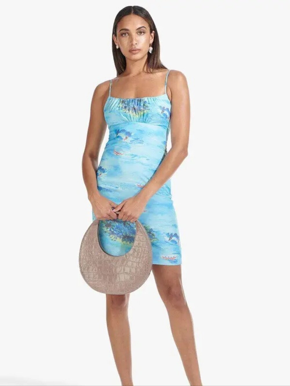 Staud Bell Mini Dress in Blue Island